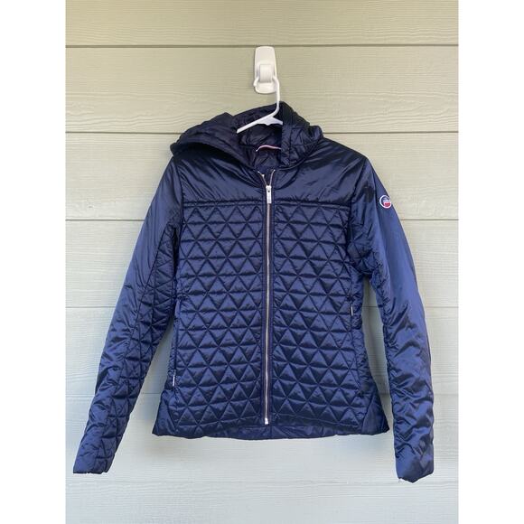 Fusalp Airelles Ski Navy Blue Quilted Packable Full Zip Hooded Puffer Jacket 40 - Picture 1 of 12